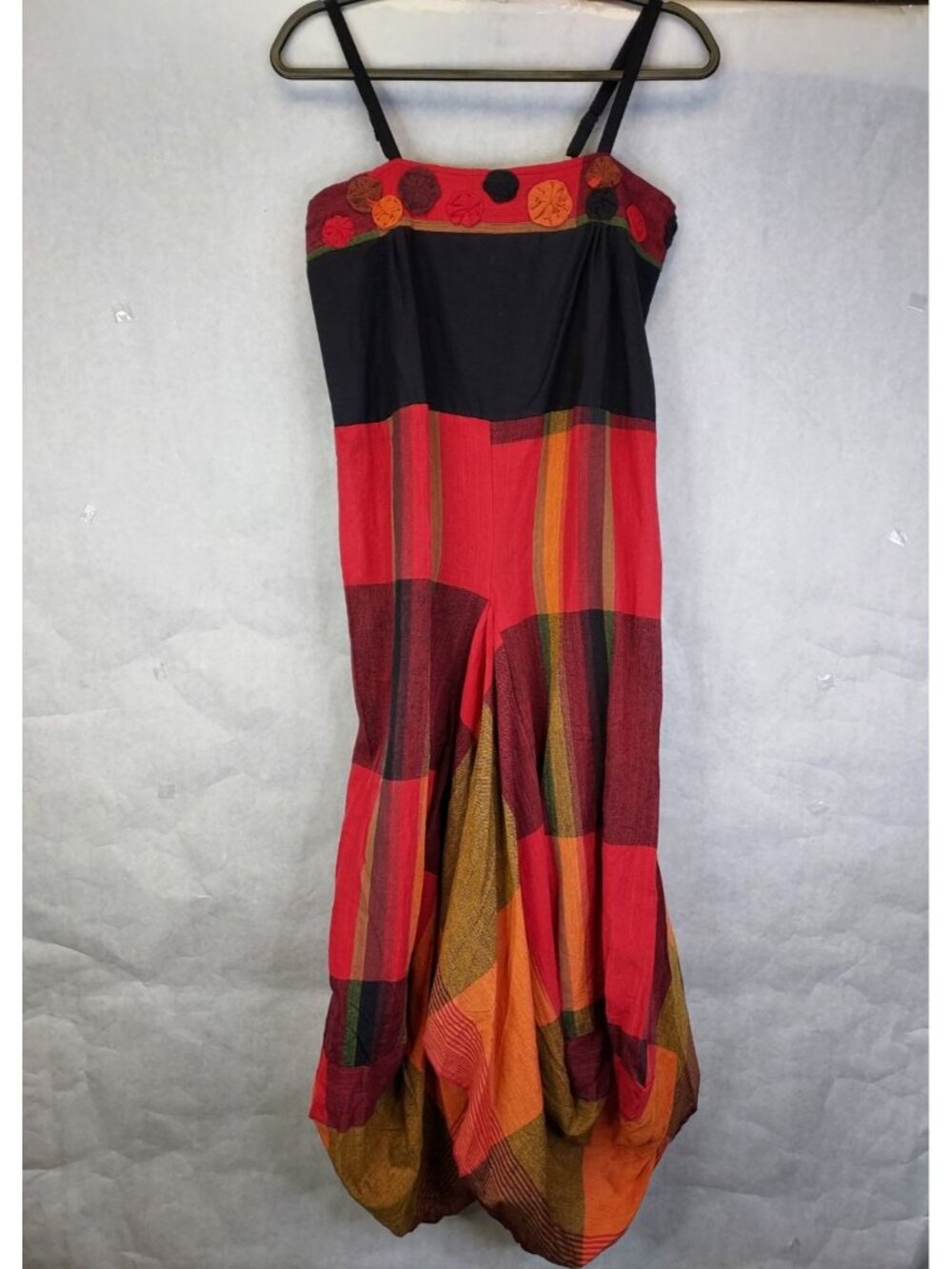 Leopards & Roses Maxi Sun Dress Women's XL Smocked Red Plaid Boho Cotton NEW